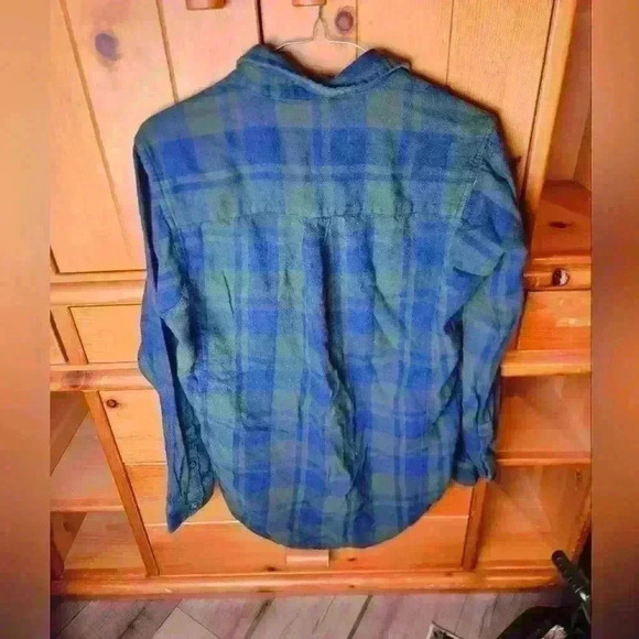 Toad&CO blue and green small  womens long sleeve button up flannel - Picture 2 of 8